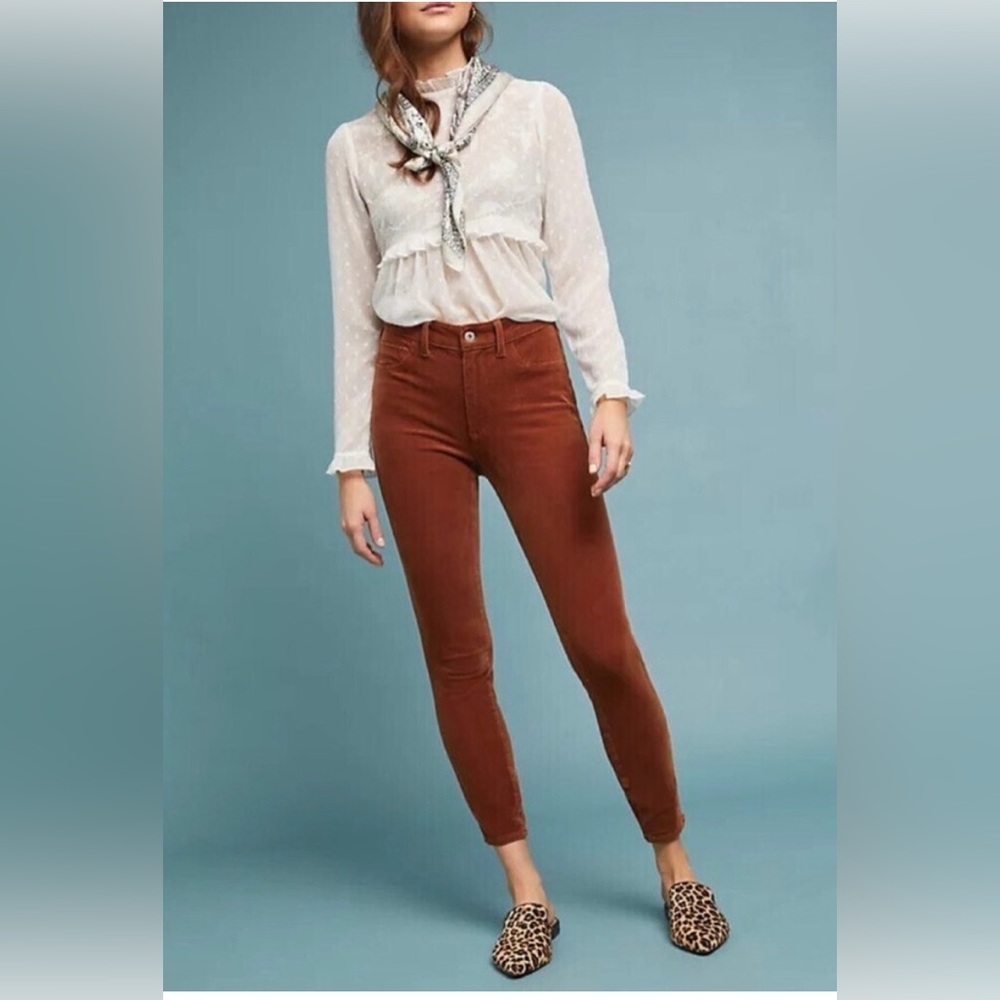 ANTHROPOLOGIE Pilcro High Rise Skinny Ankle Crop Corduroy Jeans Cedar Brown 26